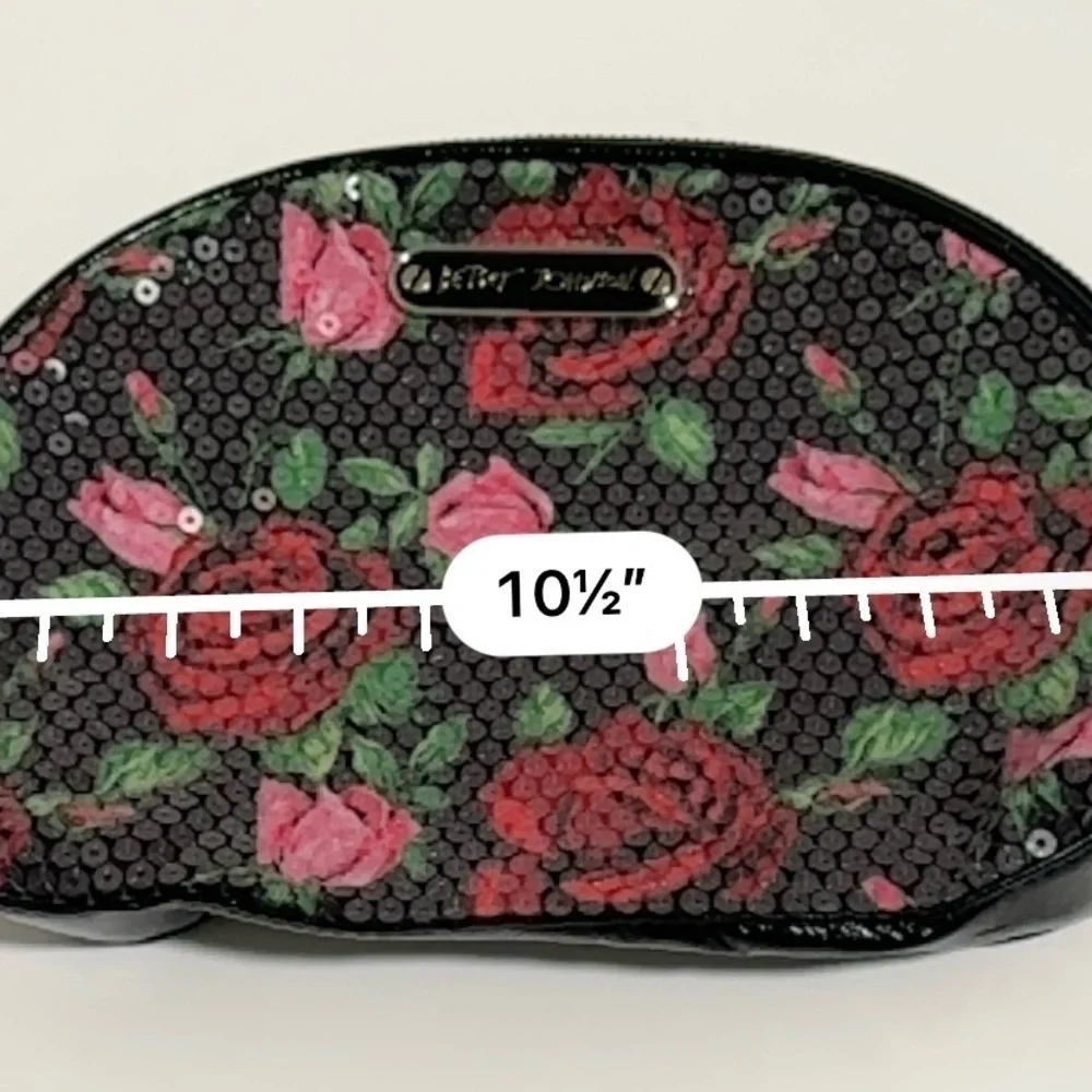 Betsey Johnson Black And Rose Sequins make up bag